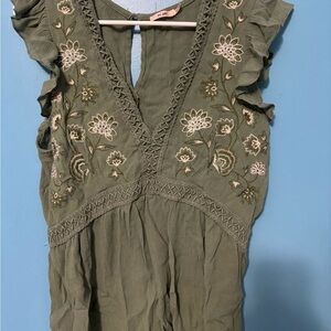 Sage Green Embroidered Peplum Blouse